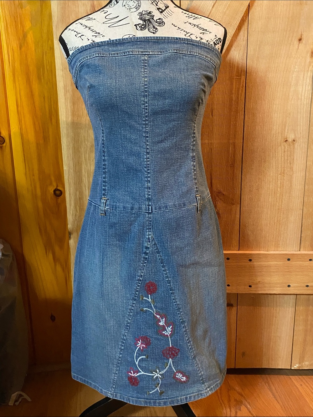 Sfuzi vintage Denim Strapless Embroidered Women’s Jeans Dress - Blue